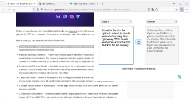 支持自由文本翻译，火狐浏览器 Firefox 官方翻译扩展 1.2 发布